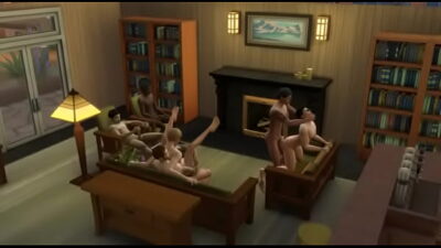 All male Sims having sex in the library area
