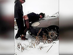 Former prisoner fucks gay Strawberry on the hood of a car
