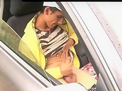 Jerking off to porn in car