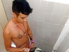 Showing Off Cock – Jerk Off In Front Of Friend In Toilet At Pool