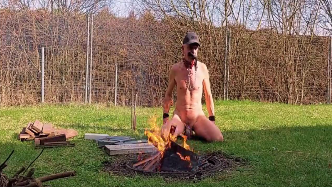 Uncut, Unmasked Male Slave Exposed Outdoor At Campfire Cucumber Fuck During Party 3 Min