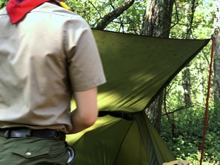 Horny DILF barebacks cute scout outdoors