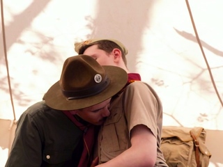 Newbie scout stud rimmed in outdoor tent be4 assfucking