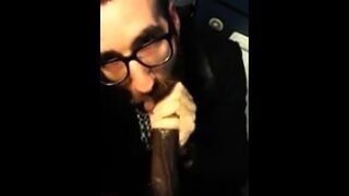 Bearded Guy Sucks Interracial Cock in a Public Restroom