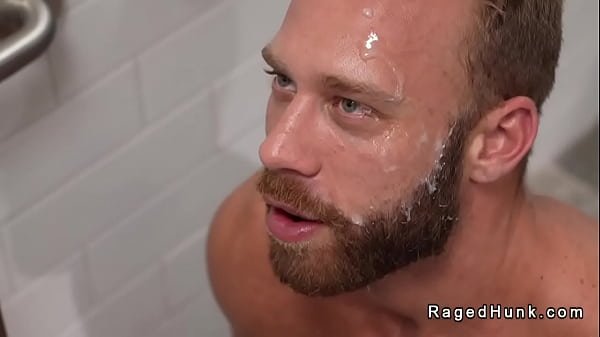 Gay businessman Brogan gives deep throat blowjob to flight attendant Drew Valentino then gets anal fucked and face cummed in public rest room