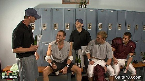 Threesome jocks in locker room