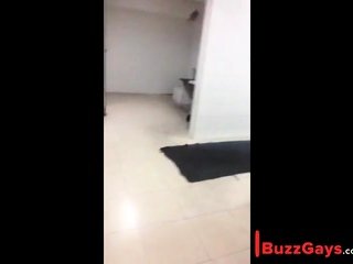 Risky wank in public bathroom